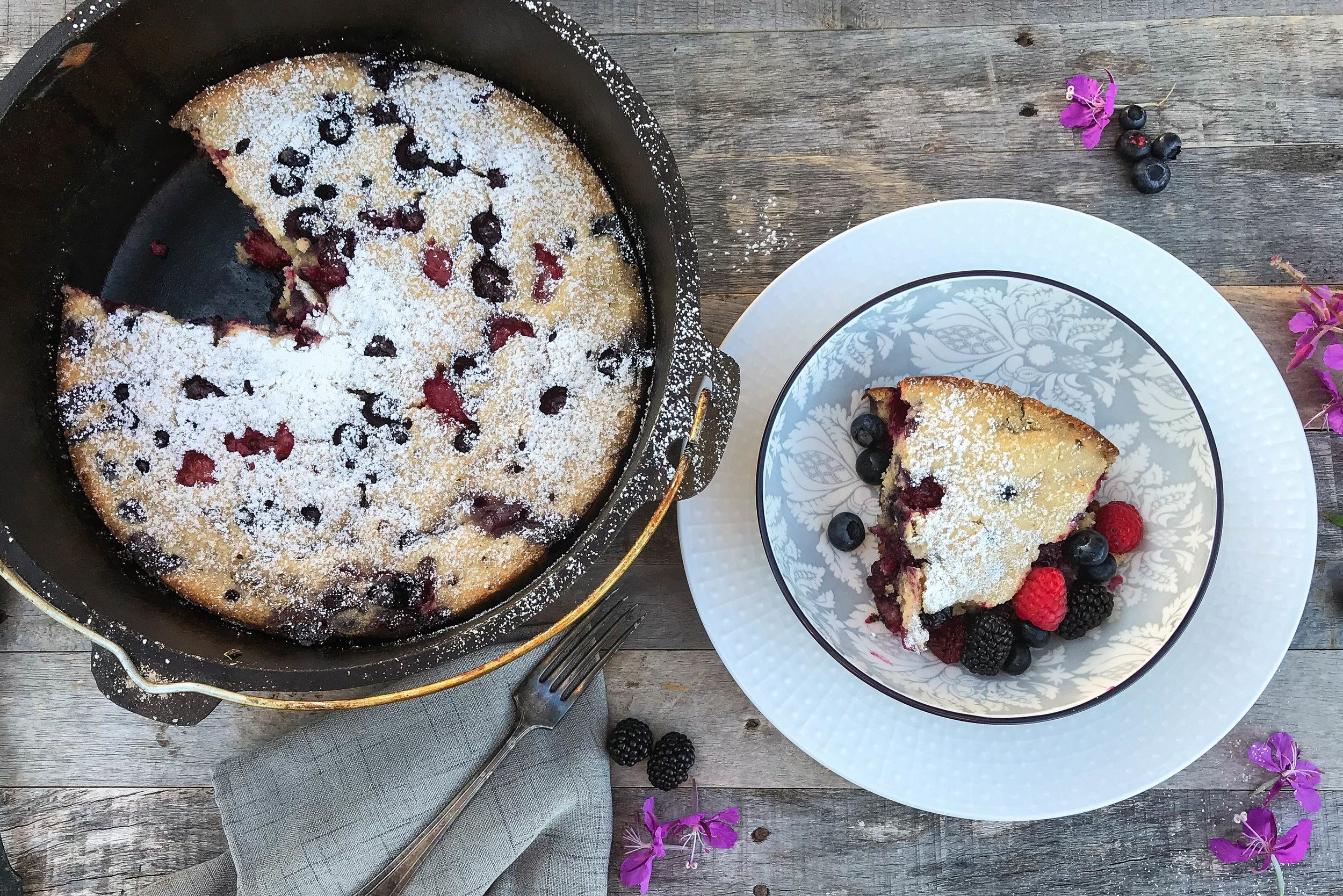 Alaskan Blueberry Cake from Scratch Dutch oven or indoors